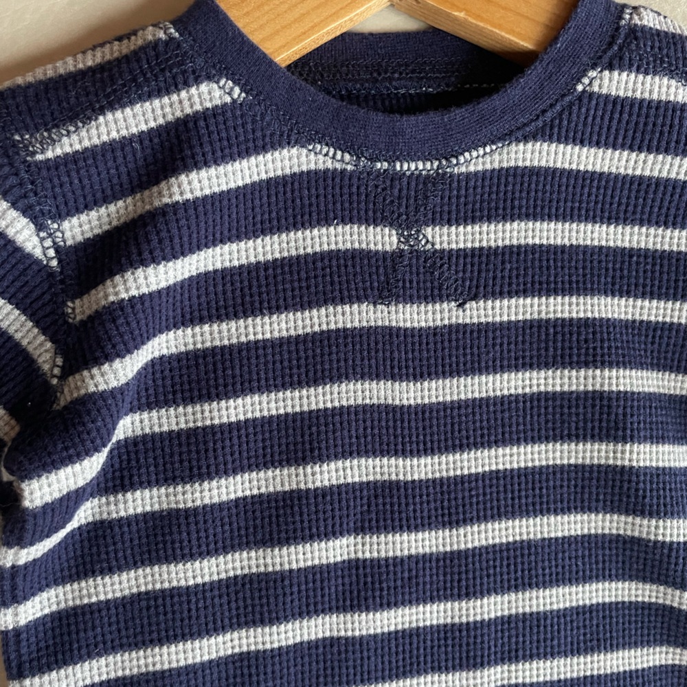 5/$20💥NEW Waffle Knit Thermal Shirt, Cozy & Warm, Navy & Gray Stripe, Rib Cuffs